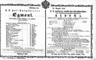 Theaterzettel (Oper und Burgtheater in Wien) 18560819 Seite: 1