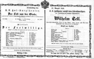 Theaterzettel (Oper und Burgtheater in Wien) 18560821 Seite: 1