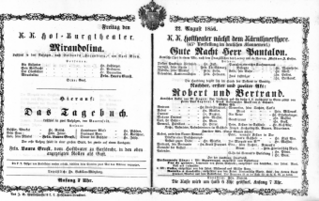 Theaterzettel (Oper und Burgtheater in Wien) 18560822 Seite: 1