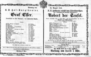 Theaterzettel (Oper und Burgtheater in Wien) 18560824 Seite: 1