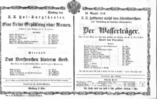 Theaterzettel (Oper und Burgtheater in Wien) 18560826 Seite: 1