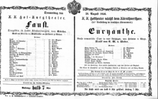 Theaterzettel (Oper und Burgtheater in Wien) 18560828 Seite: 1