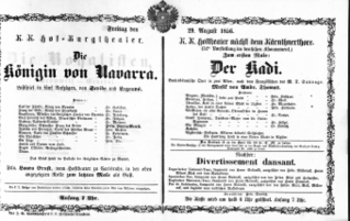 Theaterzettel (Oper und Burgtheater in Wien) 18560829 Seite: 1