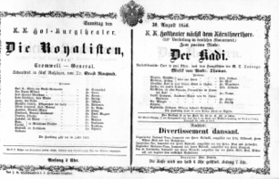 Theaterzettel (Oper und Burgtheater in Wien) 18560830 Seite: 1