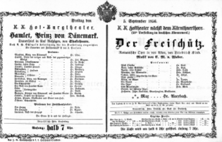 Theaterzettel (Oper und Burgtheater in Wien) 18560905 Seite: 1