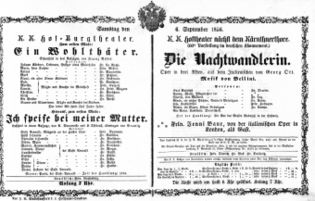 Theaterzettel (Oper und Burgtheater in Wien) 18560906 Seite: 1
