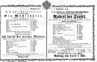 Theaterzettel (Oper und Burgtheater in Wien) 18560907 Seite: 1