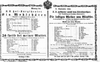 Theaterzettel (Oper und Burgtheater in Wien) 18560915 Seite: 1