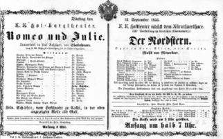 Theaterzettel (Oper und Burgtheater in Wien) 18560916 Seite: 1