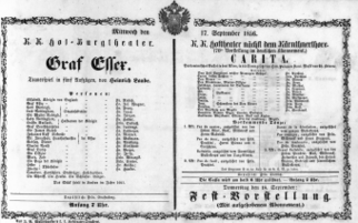 Theaterzettel (Oper und Burgtheater in Wien) 18560917 Seite: 1