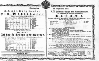 Theaterzettel (Oper und Burgtheater in Wien) 18560922 Seite: 1