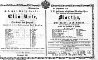 Theaterzettel (Oper und Burgtheater in Wien) 18560924 Seite: 1