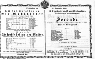 Theaterzettel (Oper und Burgtheater in Wien) 18560925 Seite: 1