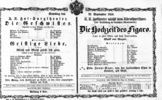 Theaterzettel (Oper und Burgtheater in Wien) 18560927 Seite: 1