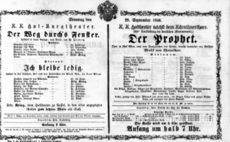 Theaterzettel (Oper und Burgtheater in Wien) 18560928 Seite: 1