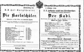 Theaterzettel (Oper und Burgtheater in Wien) 18561002 Seite: 1