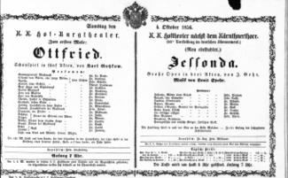 Theaterzettel (Oper und Burgtheater in Wien) 18561004 Seite: 1