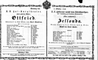 Theaterzettel (Oper und Burgtheater in Wien) 18561005 Seite: 1