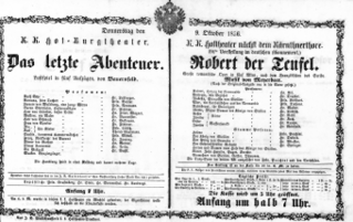 Theaterzettel (Oper und Burgtheater in Wien) 18561009 Seite: 1