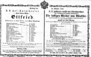 Theaterzettel (Oper und Burgtheater in Wien) 18561010 Seite: 1