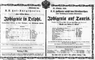 Theaterzettel (Oper und Burgtheater in Wien) 18561022 Seite: 1