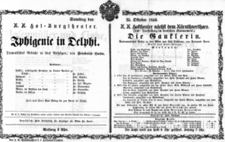 Theaterzettel (Oper und Burgtheater in Wien) 18561025 Seite: 1