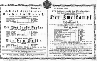 Theaterzettel (Oper und Burgtheater in Wien) 18561028 Seite: 1