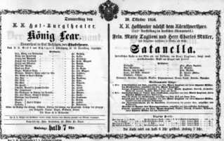Theaterzettel (Oper und Burgtheater in Wien) 18561030 Seite: 1