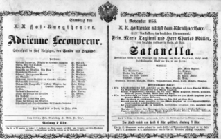 Theaterzettel (Oper und Burgtheater in Wien) 18561101 Seite: 1