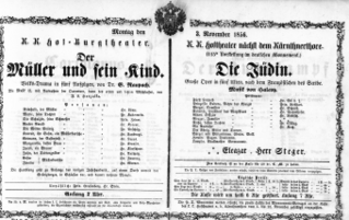 Theaterzettel (Oper und Burgtheater in Wien) 18561103 Seite: 1