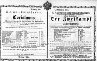 Theaterzettel (Oper und Burgtheater in Wien) 18561104 Seite: 1