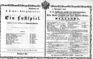 Theaterzettel (Oper und Burgtheater in Wien) 18561105 Seite: 1