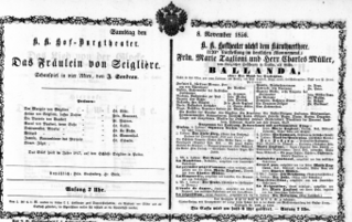 Theaterzettel (Oper und Burgtheater in Wien) 18561108 Seite: 1