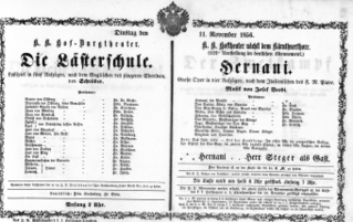 Theaterzettel (Oper und Burgtheater in Wien) 18561111 Seite: 1