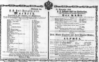 Theaterzettel (Oper und Burgtheater in Wien) 18561119 Seite: 1