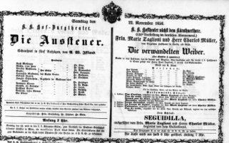 Theaterzettel (Oper und Burgtheater in Wien) 18561122 Seite: 1