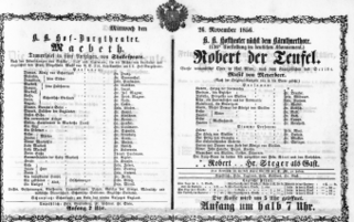 Theaterzettel (Oper und Burgtheater in Wien) 18561126 Seite: 1