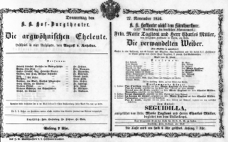 Theaterzettel (Oper und Burgtheater in Wien) 18561127 Seite: 1