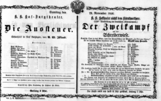 Theaterzettel (Oper und Burgtheater in Wien) 18561129 Seite: 1
