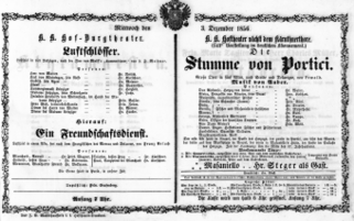 Theaterzettel (Oper und Burgtheater in Wien) 18561203 Seite: 1