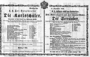 Theaterzettel (Oper und Burgtheater in Wien) 18561215 Seite: 1
