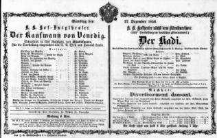 Theaterzettel (Oper und Burgtheater in Wien) 18561227 Seite: 1