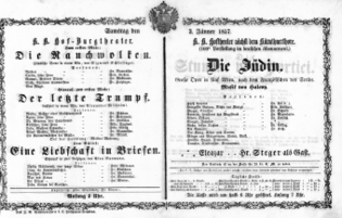 Theaterzettel (Oper und Burgtheater in Wien) 18570103 Seite: 1