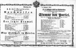 Theaterzettel (Oper und Burgtheater in Wien) 18570104 Seite: 1