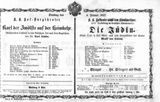 Theaterzettel (Oper und Burgtheater in Wien) 18570106 Seite: 1