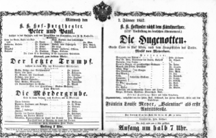 Theaterzettel (Oper und Burgtheater in Wien) 18570107 Seite: 1