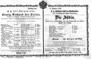 Theaterzettel (Oper und Burgtheater in Wien) 18570109 Seite: 1