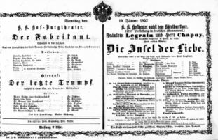Theaterzettel (Oper und Burgtheater in Wien) 18570110 Seite: 1