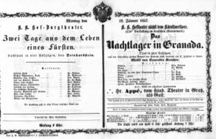 Theaterzettel (Oper und Burgtheater in Wien) 18570112 Seite: 1
