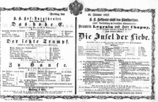Theaterzettel (Oper und Burgtheater in Wien) 18570116 Seite: 1